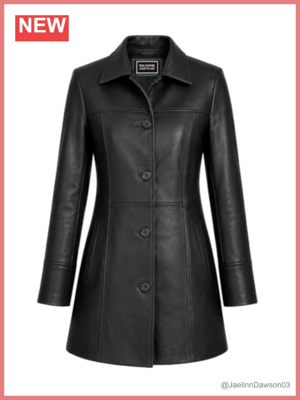 Genuine Leather Car Coat 3/4 Length Button Overcoat Women